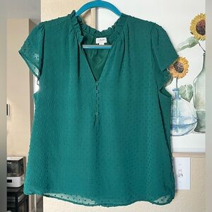 J. Crew Ruffleneck Clip Dot Blouse in Kelly Green